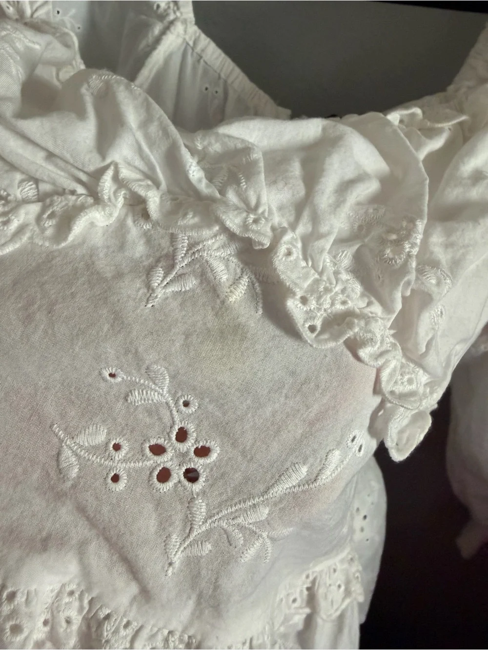 H&M White Eyelet Peasant Blouse